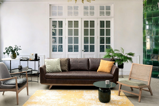 Divano 3 Posti "Johnston" per interno, Struttura In Legno Di Quercia, Rivestimento In Ecopelle(Pu) 213 x 90 x 82 h cm