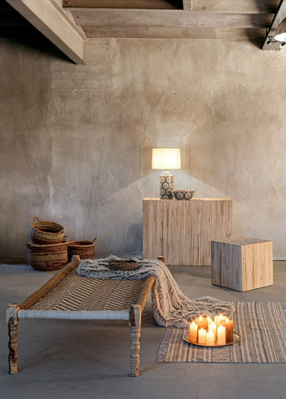 Panca "Khat Tamil" per interno, con Struttura In Legno Sheesham E Seduta In Corde Di Cotone, da 176x86x46h cm