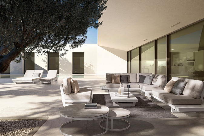 Tavolini "Talunas" struttura in allumino per esterno e giardino, set da 2 pezzi