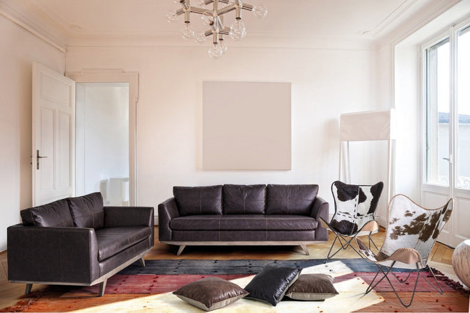 Divano 3 Posti "Johnston" per interno, Struttura In Legno Di Quercia, Rivestimento In Ecopelle(Pu) 213 x 90 x 82 h cm