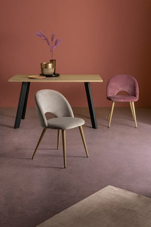 Sedia "Linzey" con gambe in acciaio verniciate effetto legno naturale, per arredo interno 53 x 60 x h 82 cm
