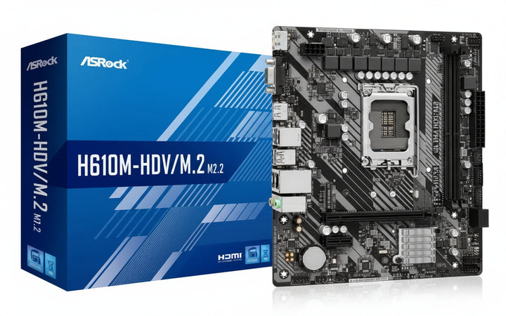 Asrock H610M-HDV/M.2 R2.0 scheda madre Intel H610 LGA 1700 micro ATX (ASRock H610M-HDV/M.2 R2.0 Super Alloy Intel 1700 Socket Motherboard, Micro-ATX, 2x DDR4 Slots, 1x M.2 Socket, GbE LAN, 1x D-Sub /