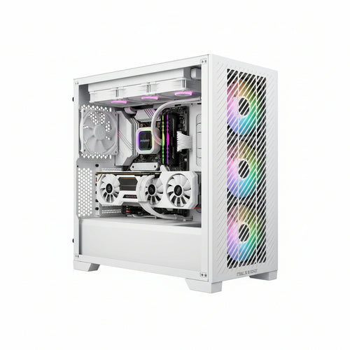 Cooler Master Elite 301 White Mini Tower Bianco (Cooler Master Elite 301 Gaming Case w/ Glass Side, Micro ATX, 3x ARGB Fans, PSU Shroud, Intake Grill, USB-C, White)