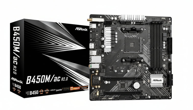 Asrock B450M/ac R2.0 AMD B450 Socket AM4 micro ATX (ASRock B450M/ac R2.0 Super Alloy AM4 Socket Motherboard, Micro ATX, 4x DDR4 Slots, 1 x M.2 Socket, GbE LAN, 1x HDMI Port)