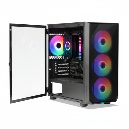 Tecware Forge M Omni Micro-ATX Case - Key-Lockable Tempered Glass, High-Airflow Mesh Front, 4 x 120mm Fans Pre-Installed, mATX/ITX Support, Black