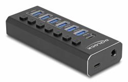 DeLOCK 64326 hub di interfaccia USB 3.2 Gen 2 [3.1 Gen 2] Type-C 10000 Mbit/s Nero (Delock 7 Port USB Hub with 4 Ports 10)