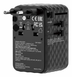 Verbatim 30191 Caricabatterie per dispositivi mobili Universale Nero AC Ricarica rapida Interno (Charge ?n? Travel 100W - Universal Travel Adapter with - Retractable Cable Black - Warranty: 24M)