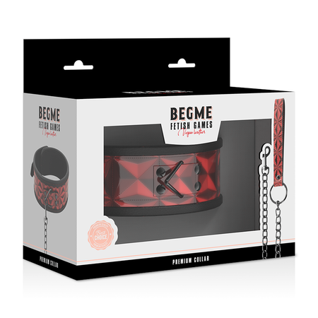 BEGME collare e guinzaglio fetish in morbido neoprene colore rosso e nero