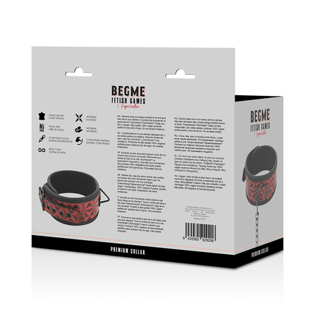 BEGME collare e guinzaglio fetish in morbido neoprene colore rosso e nero
