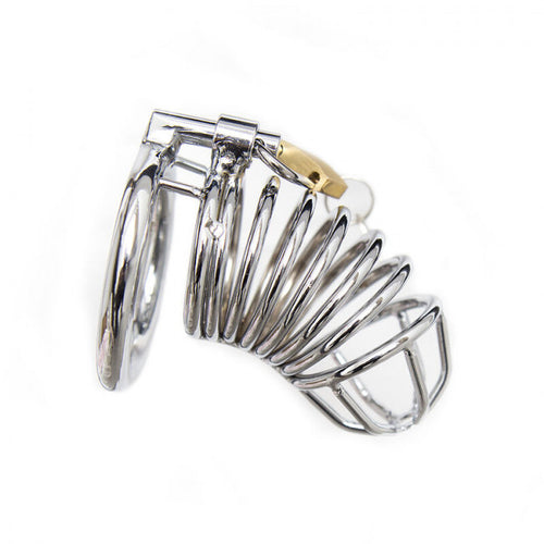 Cintura di castità uomo gabbia acciaio 9 cm x 5 cm circa anello testicolare S