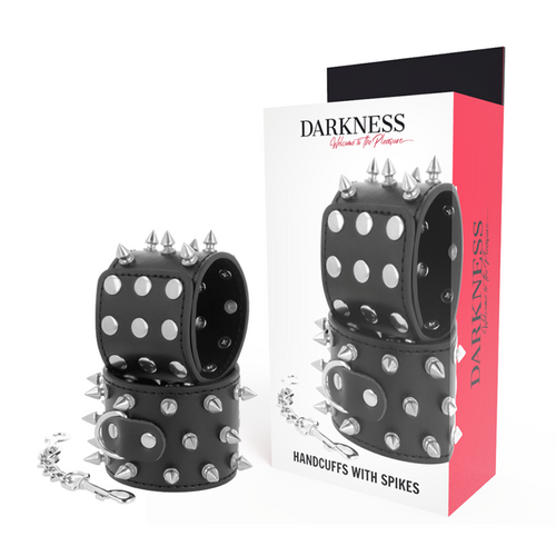 Manette bondage nere pelle PU con borchie per fetish role play BDSM Darkness
