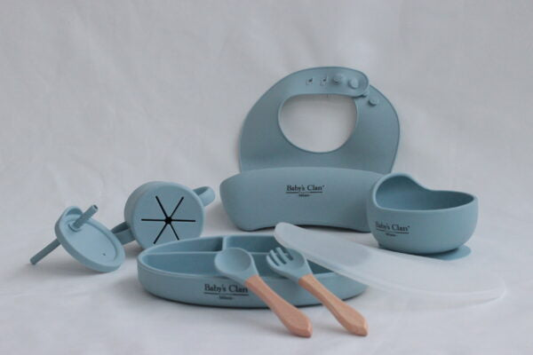Set Pappa Silicone 9 Pezzi Azzurro Baby's Clan