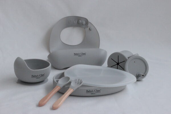 Set Pappa Silicone 9 Pezzi Grigio Baby's Clan
