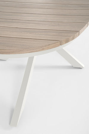 Tavolo "Zelmar" con struttura in alluminio, piano in doghe effetto legno, per arredo interno ed esterno