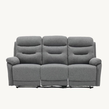 Divano "Andromeda" con doppio recliner manuale e rivestimento in tessuto grigio per interno