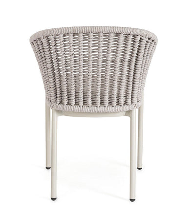 Sedia "Salines" struttura in alluminio, con braccioli, intreccio in corda, per interni ed esterni