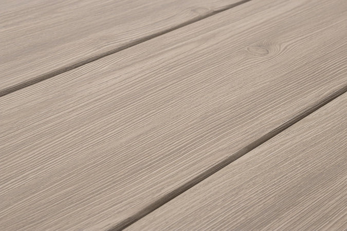 Tavolo "Zelmar" con struttura in alluminio, piano in doghe effetto legno, per arredo interno ed esterno