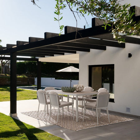 Set tavolo "Ulises" con sedie in alluminio verniciato per interni ed esterni