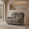 Divano Andromeda con doppio recliner manuale e rivestimento in tessuto grigio per interno