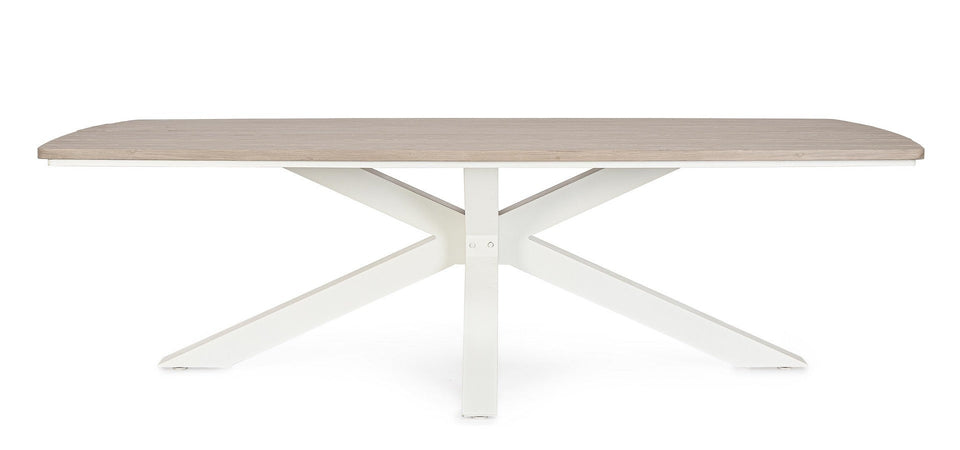 Tavolo "Zelmar" con struttura in alluminio, piano in doghe effetto legno, per arredo interno ed esterno