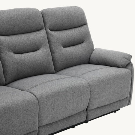 Divano "Andromeda" con doppio recliner manuale e rivestimento in tessuto grigio per interno