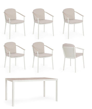 Set tavolo "Ulises" con sedie in alluminio verniciato per interni ed esterni