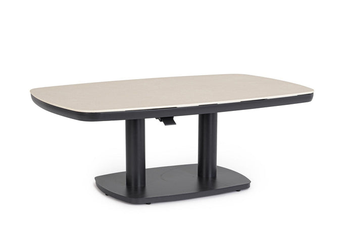 Tavolo "Talete" regolabile con struttura in alluminio, piano in pietra sinterizzata, per arredo interno ed esterno