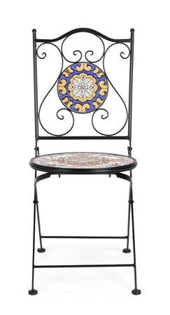 Sedia pieghevole "Santorini" in acciaio verniciato, con seduta e schienale in ceramica per giardino e veranda