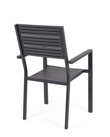 Sedia "Sarita" struttura in acciaio effetto legno venato, con braccioli, per interni ed esterni