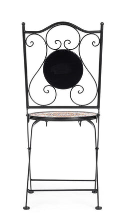 Sedia pieghevole "Santorini" in acciaio verniciato, con seduta e schienale in ceramica per giardino e veranda