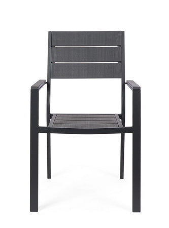 Sedia "Sarita" struttura in acciaio effetto legno venato, con braccioli, per interni ed esterni