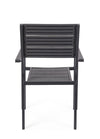 Sedia Sarita struttura in acciaio effetto legno venato, con braccioli, per interni ed esterni