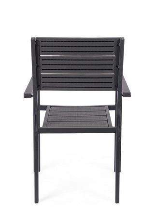 Sedia "Sarita" struttura in acciaio effetto legno venato, con braccioli, per interni ed esterni