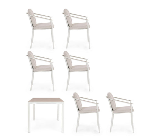 Set tavolo "Ulises" con sedie in alluminio verniciato per interni ed esterni