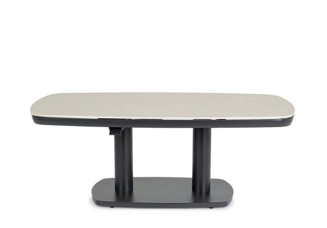 Tavolo "Talete" regolabile con struttura in alluminio, piano in pietra sinterizzata, per arredo interno ed esterno