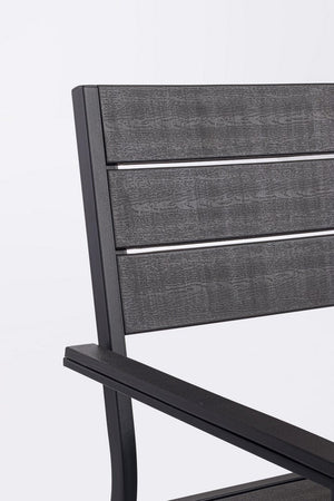 Sedia "Sarita" struttura in acciaio effetto legno venato, con braccioli, per interni ed esterni