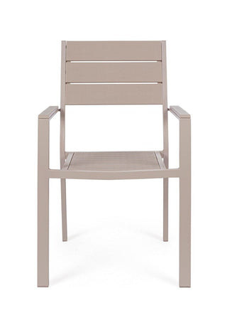 Sedia "Sarita" struttura in acciaio effetto legno venato, con braccioli, per interni ed esterni