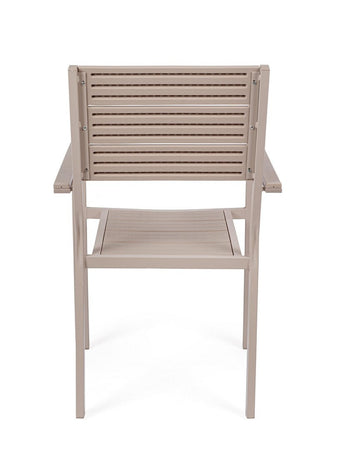 Sedia "Sarita" struttura in acciaio effetto legno venato, con braccioli, per interni ed esterni