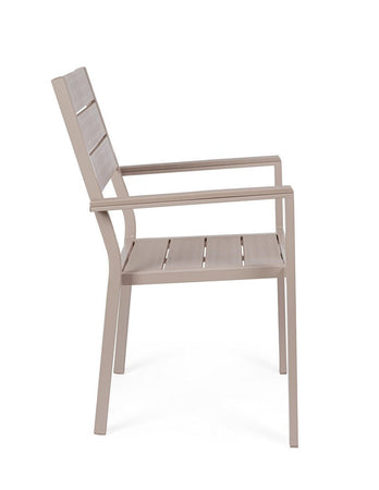 Sedia "Sarita" struttura in acciaio effetto legno venato, con braccioli, per interni ed esterni