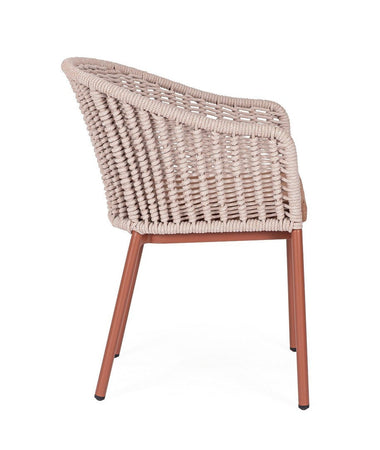 Sedia "Salines" struttura in alluminio, con braccioli, intreccio in corda, per interni ed esterni