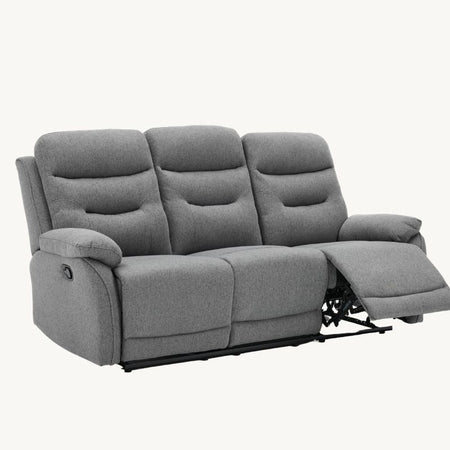 Divano "Andromeda" con doppio recliner manuale e rivestimento in tessuto grigio per interno