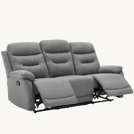 Divano "Andromeda" con doppio recliner manuale e rivestimento in tessuto grigio per interno