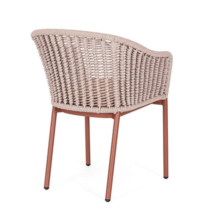 Sedia "Salines" struttura in alluminio, con braccioli, intreccio in corda, per interni ed esterni