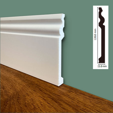bancale da 100ml di Battiscopa DUCALE in POLIMERI linea BASICBOARD  120x15mm - BIANCO pitturabile