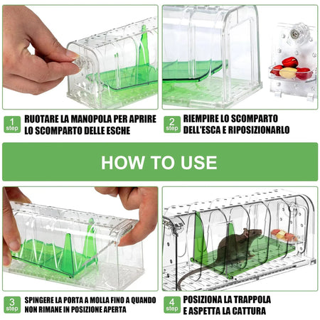 Trappola per topi vivi ecologica in policarbonato set da 2