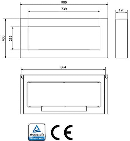 Camino a Bioetanolo da parete "Siena" in Acciaio da 2,5 Kw arredamento Moderno 90 cm