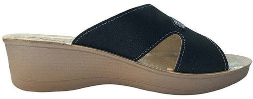 INBLU Ciabatta nera donna a fascia con strappo RS25