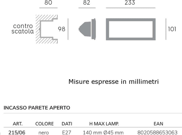 Incasso-segnapasso-moderno-Sovil-ESCAPE-215-E27-LED-alluminio-lampada-parete