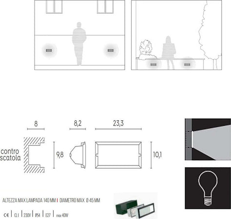 Incasso-segnapasso-moderno-Sovil-ESCAPE-215-E27-LED-alluminio-lampada-parete