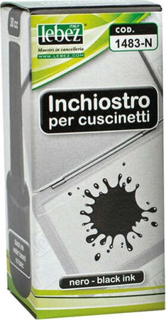 Inchiostro per cuscinetti - 30 ml - senza olio - nero - Lebez Cancelleria e prodotti per ufficio/Archivio ufficio e accessori per scrivania/Etichette divisori per schedario e timbri/Timbri e materiali per timbri/Tamponi asciuga inchiostro Eurocartuccia - Pavullo, Commerciovirtuoso.it